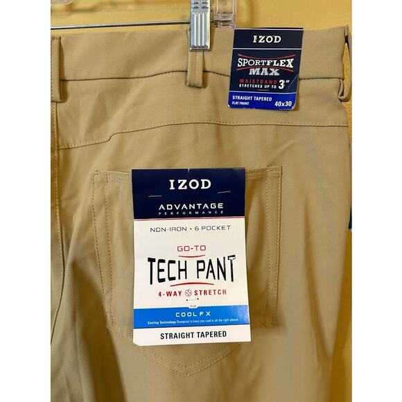Izod Advantage Performance Tech Pants 40x30 NWT Khaki - Picture 9 of 9